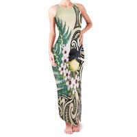 Endemic Tomtit New Zealand Family Matching Tank Maxi Dress and Hawaiian Shirt Miromiro Manuka Silver Fern Maori Pattern LT14 Mom's Dress Cream - Polynesian Pride