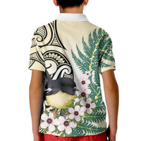 Endemic Tomtit New Zealand Kid Polo Shirt Miromiro Manuka Silver Fern Maori Pattern