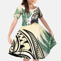 Endemic Tomtit New Zealand Kid Short Sleeve Dress Miromiro Manuka Silver Fern Maori Pattern LT14 KID Cream - Polynesian Pride