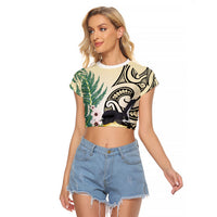 Endemic Tomtit New Zealand Raglan Cropped T Shirt Miromiro Manuka Silver Fern Maori Pattern