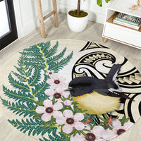 Endemic Tomtit New Zealand Round Carpet Miromiro Manuka Silver Fern Maori Pattern