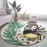 Endemic Tomtit New Zealand Round Carpet Miromiro Manuka Silver Fern Maori Pattern