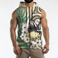 Endemic Tomtit New Zealand Sleeveless Zip Hoodie Miromiro Manuka Silver Fern Maori Pattern