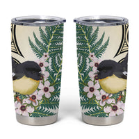 Endemic Tomtit New Zealand Tumbler Cup Miromiro Manuka Silver Fern Maori Pattern
