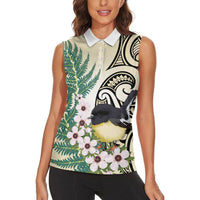 Endemic Tomtit New Zealand Women Sleeveless Polo Shirt Miromiro Manuka Silver Fern Maori Pattern LT14 - Polynesian Pride