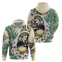Endemic Tomtit New Zealand Zip Hoodie Miromiro Manuka Silver Fern Maori Pattern