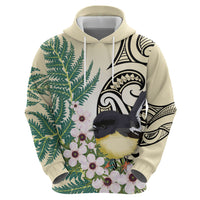 Endemic Tomtit New Zealand Zip Hoodie Miromiro Manuka Silver Fern Maori Pattern
