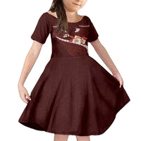 Oxblood Polynesia Family Matching Long Sleeve Bodycon Dress and Hawaiian Shirt Tribal Pattern Tropical Frangipani LT14 Daughter's Dress Oxblood - Polynesian Pride