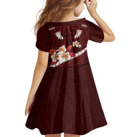 Oxblood Polynesia Family Matching Off Shoulder Short Dress and Hawaiian Shirt Tribal Pattern Tropical Frangipani