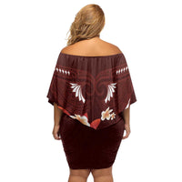 Oxblood Polynesia Family Matching Off Shoulder Short Dress and Hawaiian Shirt Tribal Pattern Tropical Frangipani