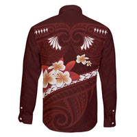 Oxblood Polynesia Family Matching Short Sleeve Bodycon Dress and Hawaiian Shirt Tribal Pattern Tropical Frangipani LT14 - Polynesian Pride