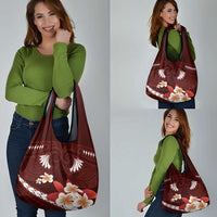 Oxblood Polynesia Grocery Bag Tribal Pattern Tropical Frangipani