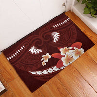 Oxblood Polynesia Rubber Doormat Tribal Pattern Tropical Frangipani