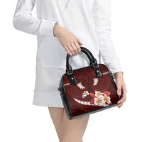 Oxblood Polynesia Shoulder Handbag Tribal Pattern Tropical Frangipani