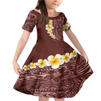 Oxblood Tropical Plumeria With Galaxy Polynesian Art Family Matching Mermaid Dress and Hawaiian Shirt LT14 Daughter's Dress Oxblood - Polynesian Pride
