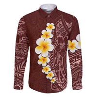 Oxblood Tropical Plumeria With Galaxy Polynesian Art Family Matching Puletasi and Hawaiian Shirt LT14 Dad's Shirt - Long Sleeve Oxblood - Polynesian Pride