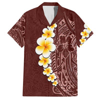 Oxblood Tropical Plumeria With Galaxy Polynesian Art Family Matching Short Sleeve Bodycon Dress and Hawaiian Shirt LT14 Dad's Shirt - Short Sleeve Oxblood - Polynesian Pride