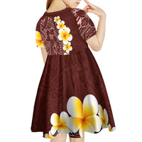 Oxblood Tropical Plumeria With Galaxy Polynesian Art Kid Short Sleeve Dress