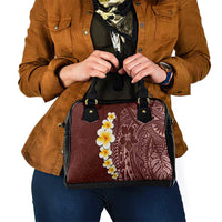 Oxblood Tropical Plumeria With Galaxy Polynesian Art Shoulder Handbag