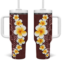 Oxblood Tropical Plumeria With Galaxy Polynesian Art Tumbler With Handle