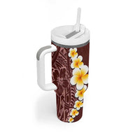 Oxblood Tropical Plumeria With Galaxy Polynesian Art Tumbler With Handle