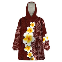Oxblood Tropical Plumeria With Galaxy Polynesian Art Wearable Blanket Hoodie