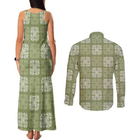 Vesuvian Green Palaka Quilt Hawaii Couples Matching Tank Maxi Dress and Long Sleeve Button Shirt Traditional Hawaii-plaid Pattern - Polynesian Pride