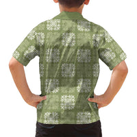 Vesuvian Green Palaka Quilt Hawaii Family Matching Long Sleeve Bodycon Dress and Hawaiian Shirt Traditional Hawaii-plaid Pattern LT14 - Polynesian Pride