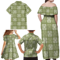 Vesuvian Green Palaka Quilt Hawaii Family Matching Off Shoulder Maxi Dress and Hawaiian Shirt Traditional Hawaii-plaid Pattern - Polynesian Pride