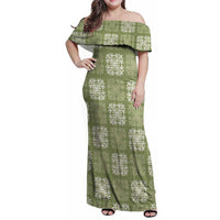 Vesuvian Green Palaka Quilt Hawaii Family Matching Off Shoulder Maxi Dress and Hawaiian Shirt Traditional Hawaii-plaid Pattern - Polynesian Pride