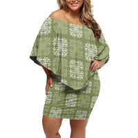 Vesuvian Green Palaka Quilt Hawaii Family Matching Off Shoulder Short Dress and Hawaiian Shirt Traditional Hawaii-plaid Pattern - Polynesian Pride