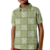 Vesuvian Green Palaka Quilt Hawaii Kid Polo Shirt Traditional Hawaii-plaid Pattern - Polynesian Pride