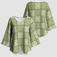 Vesuvian Green Palaka Quilt Hawaii Kimono Sleeve Blouse Traditional Hawaii-plaid Pattern LT14 - Polynesian Pride
