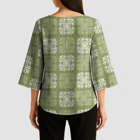 Vesuvian Green Palaka Quilt Hawaii Kimono Sleeve Blouse Traditional Hawaii-plaid Pattern LT14 - Polynesian Pride