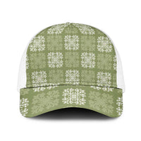 Vesuvian Green Palaka Quilt Hawaii Mesh Trucker Cap Traditional Hawaii-plaid Pattern - Polynesian Pride