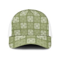 Vesuvian Green Palaka Quilt Hawaii Mesh Trucker Cap Traditional Hawaii-plaid Pattern - Polynesian Pride