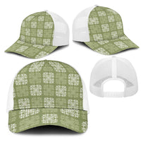 Vesuvian Green Palaka Quilt Hawaii Mesh Trucker Cap Traditional Hawaii-plaid Pattern - Polynesian Pride