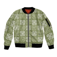 Vesuvian Green Palaka Quilt Hawaii Sleeve Zip Bomber Jacket Traditional Hawaii-plaid Pattern - Polynesian Pride