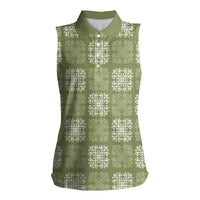 Vesuvian Green Palaka Quilt Hawaii Women Sleeveless Polo Shirt Traditional Hawaii-plaid Pattern - Polynesian Pride