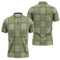 Vesuvian Green Palaka Quilt Hawaii Zipper Polo Shirt Traditional Hawaii-plaid Pattern - Polynesian Pride