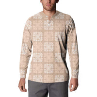Beige Palaka Quilt Hawaii Button Sweatshirt Traditional Hawaii-plaid Pattern - Polynesian Pride