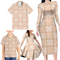 Beige Palaka Quilt Hawaii Family Matching Long Sleeve Bodycon Dress and Hawaiian Shirt Traditional Hawaii-plaid Pattern LT14 - Polynesian Pride