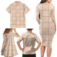 Beige Palaka Quilt Hawaii Family Matching Long Sleeve Bodycon Dress and Hawaiian Shirt Traditional Hawaii-plaid Pattern LT14 - Polynesian Pride
