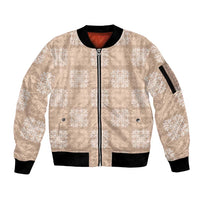 Beige Palaka Quilt Hawaii Sleeve Zip Bomber Jacket Traditional Hawaii-plaid Pattern - Polynesian Pride