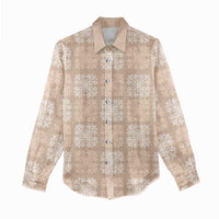 Beige Palaka Quilt Hawaii Women Casual Shirt Traditional Hawaii-plaid Pattern - Polynesian Pride