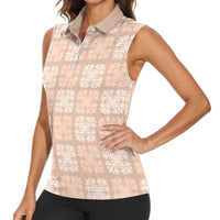 Beige Palaka Quilt Hawaii Women Sleeveless Polo Shirt Traditional Hawaii-plaid Pattern - Polynesian Pride