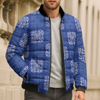 Royal Blue Palaka Quilt Hawaii Bomber Puffer Jacket Traditional Hawaii-plaid Pattern - Polynesian Pride