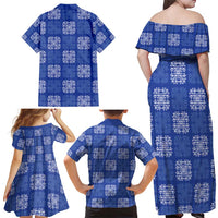Royal Blue Palaka Quilt Hawaii Family Matching Off Shoulder Maxi Dress and Hawaiian Shirt Traditional Hawaii-plaid Pattern - Polynesian Pride
