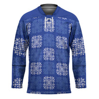 Royal Blue Palaka Quilt Hawaii Hockey Jersey Traditional Hawaii-plaid Pattern - Polynesian Pride