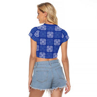 Royal Blue Palaka Quilt Hawaii Raglan Cropped T Shirt Traditional Hawaii-plaid Pattern - Polynesian Pride